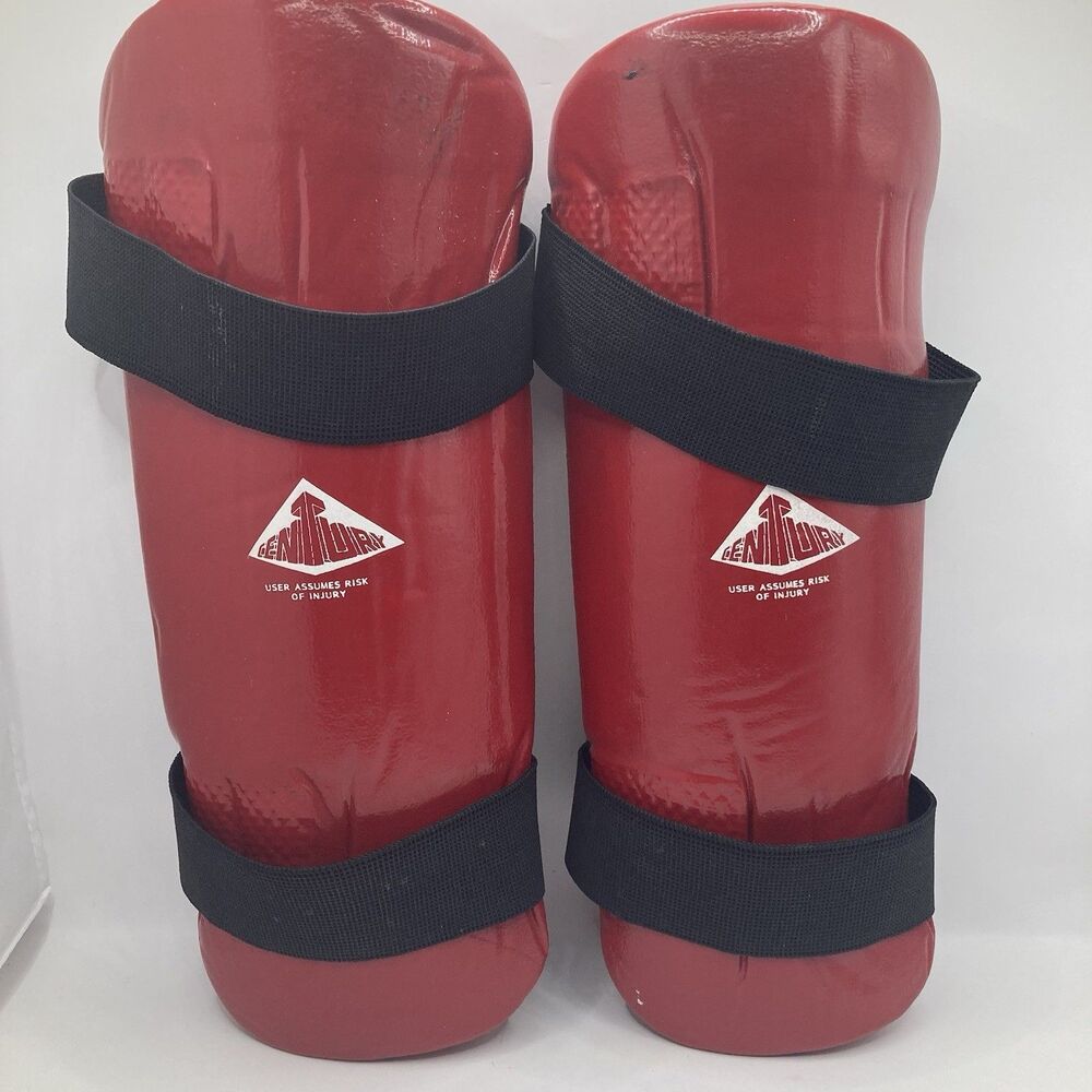 Adults Size Small Century Red Foam Shin Guards Karate Tae Kwon Do 11 inches Long